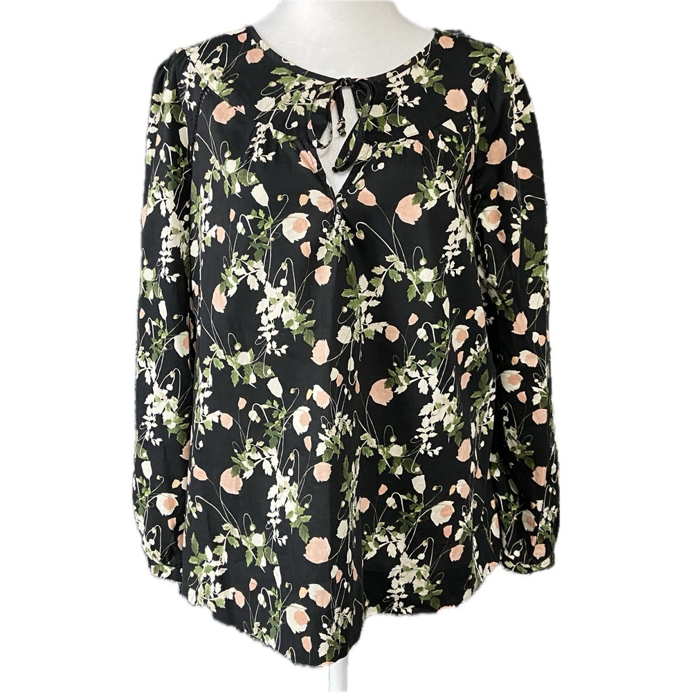 J Crew Blouse‎ Womens Medium Black Floral Liberty Fabric Poppy Dreams Peasant